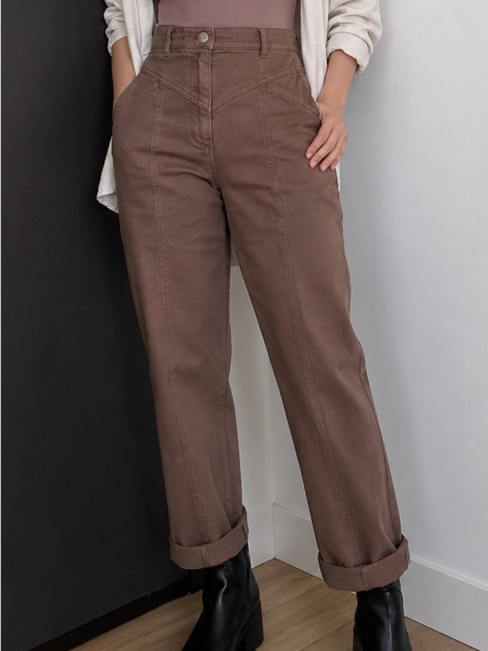 Wilfred Brown High-Rise Straight Trousers